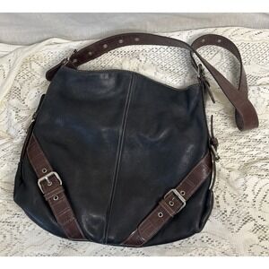 Y2K Tignanello Leather Crossbody Bag Black Brown Croc Strap Hobo